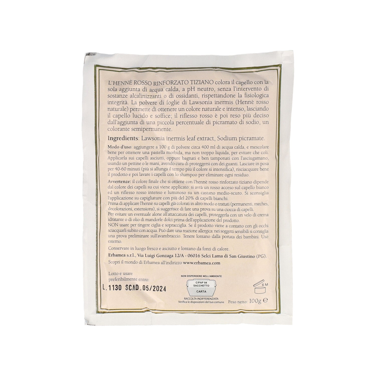 HENNE' ROSSO RINFORZATO TIZIANO 100G