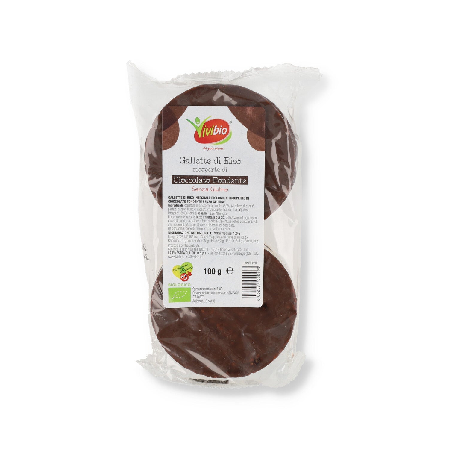 GALLETTE RISO CIOCCOLATO FONDENTE S/GLUTINE 100GR VIVIBIO