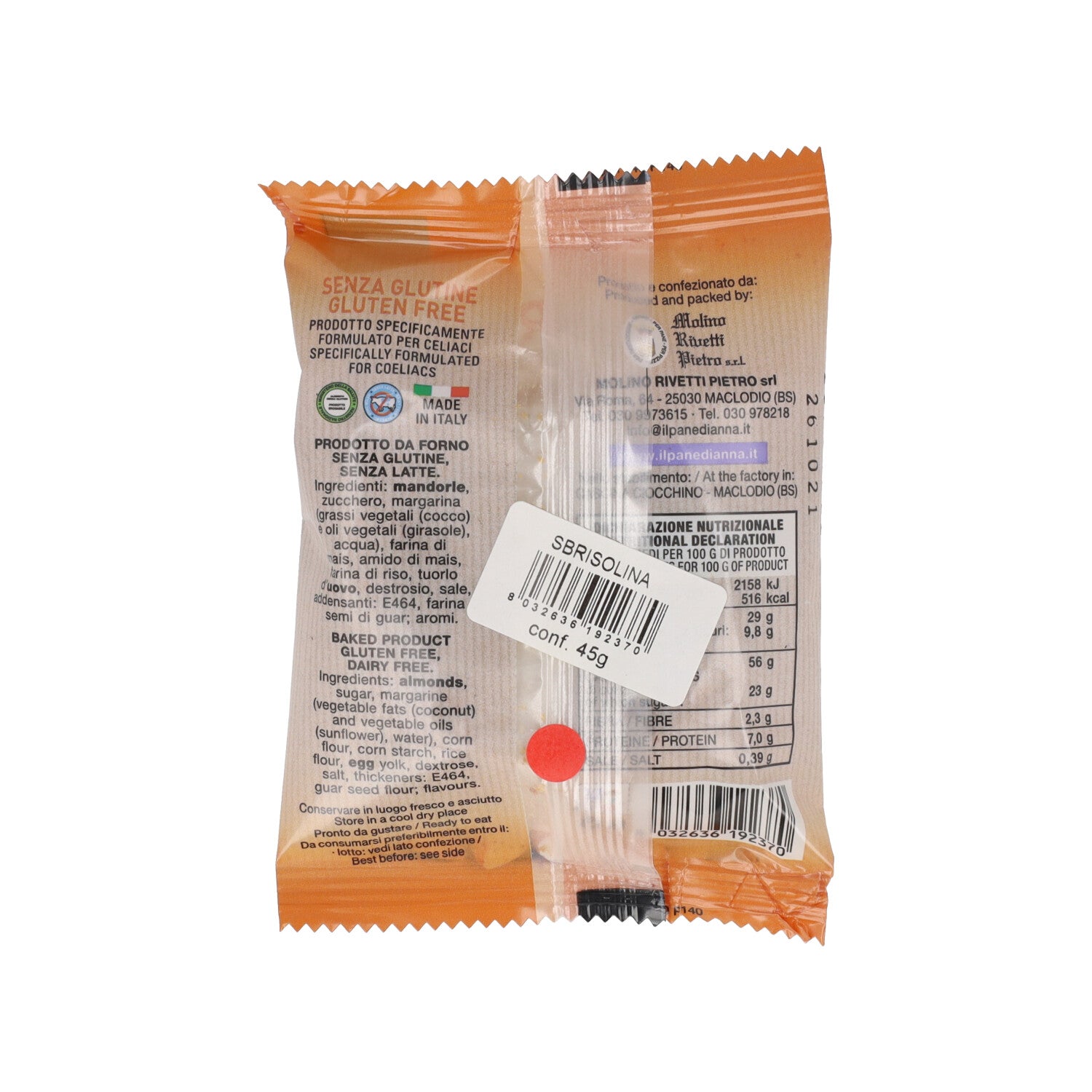 PANE ANNA SBRISOLINA SENZA GLUTINE E LATTE 45G