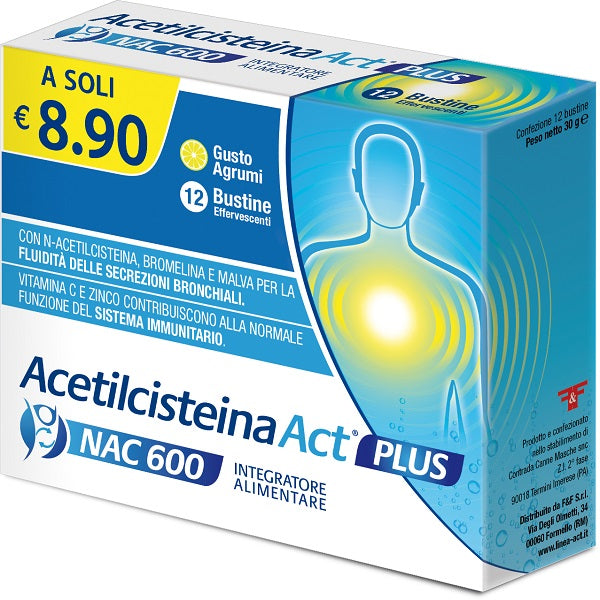 ACETILCISTEINA ACT 600 PLUS 12 BUSTE EFFERVESCENTE GUSTO AGRUMI
