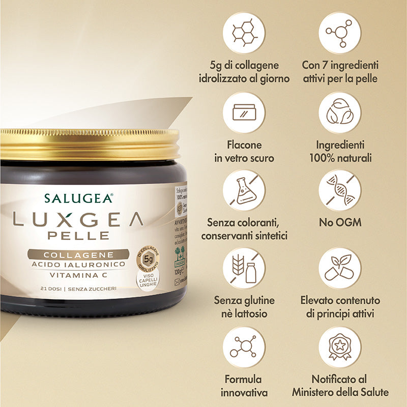 LUXGEA PELLE SALUGEA - CON COLLAGENE E ACIDO IALURONICO – 21 DOSI