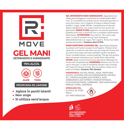 RMOVE GEL IGIENIZZANTE MANI CON EROGATORE