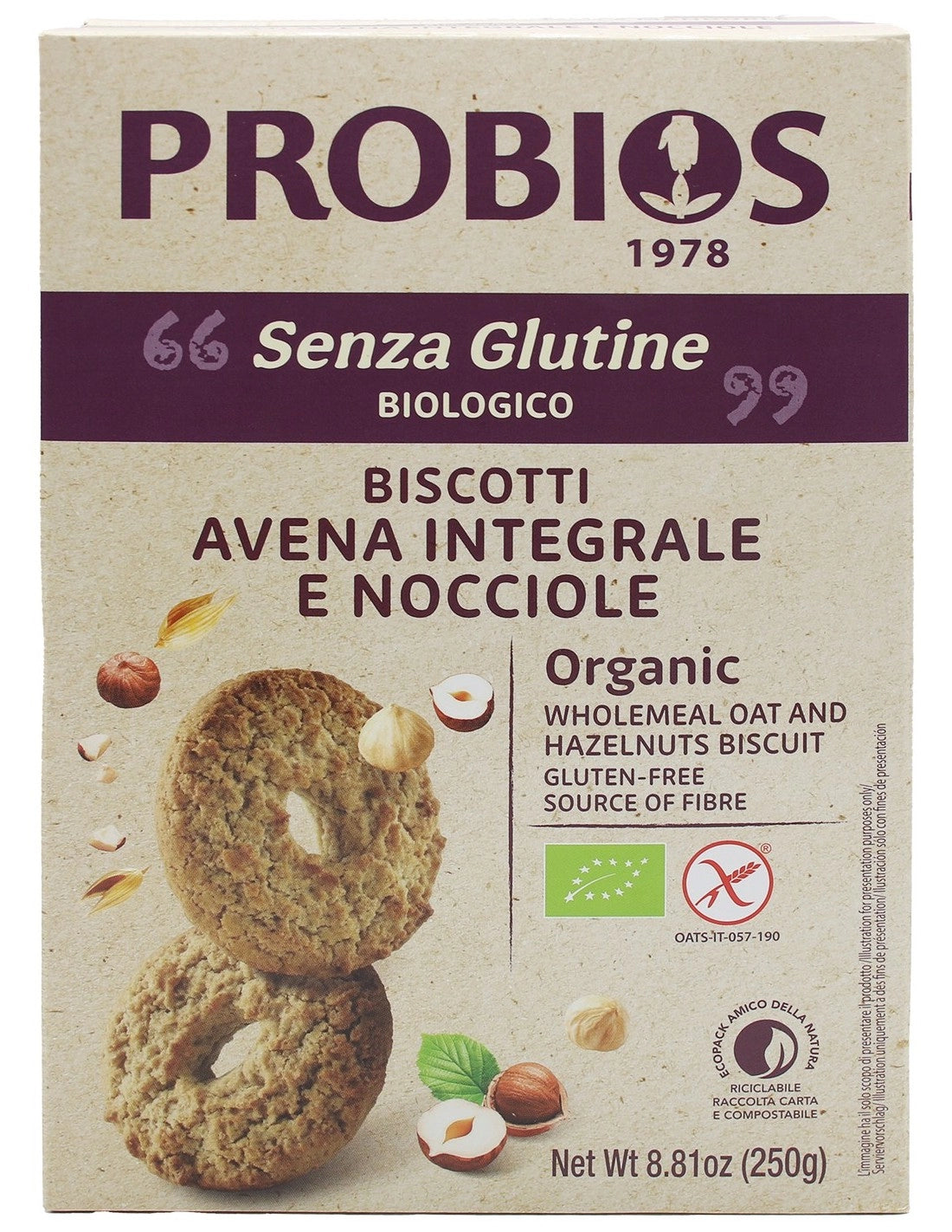 BISCOTTI AVENA E NOCCIOLE BIO 250GR