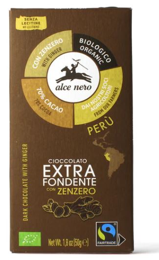 ALCE NERO TAVOLETTA CIOCCOLATO FONDENTE CON ZENZERO 50G