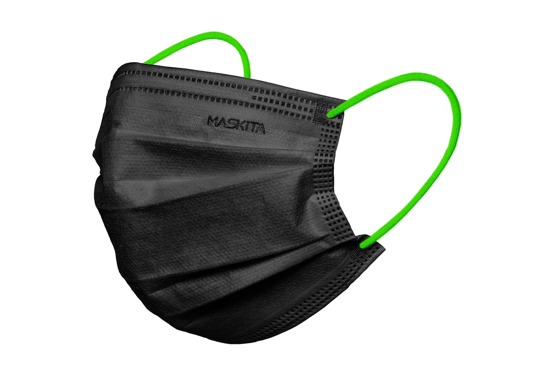 MASCHERINA 3 VELI 10 PEZZI NERA/ELASTICO VERDE FLUO MASKITA -DM