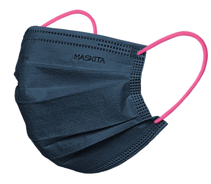 MASCHERINA 3 VELI BLU ELASTICI FUCSIA FLUO 10 PEZZI