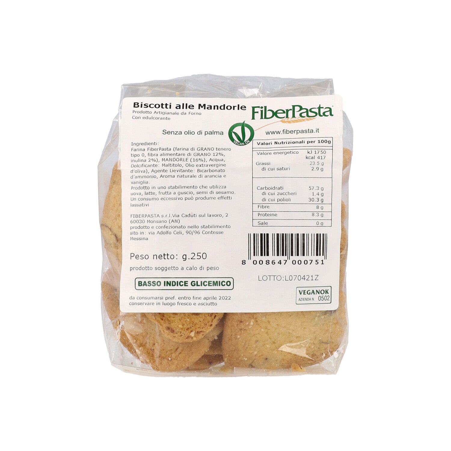 FIBERPASTA BISCOTTI MANDORLE - 250G