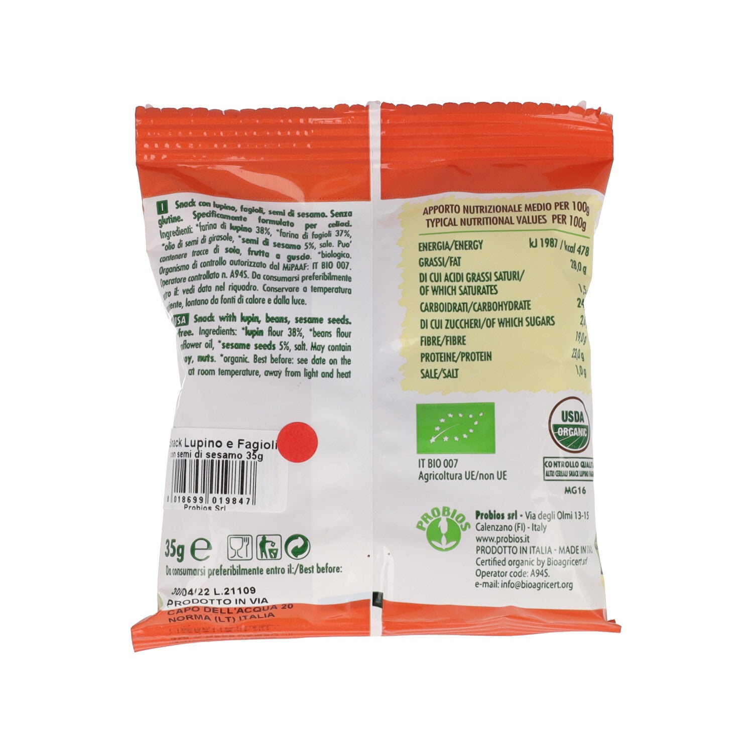 ALTRICEREALI SNACK LUPINO E FAGIOLI CON SEMI DI SESAMO 35G