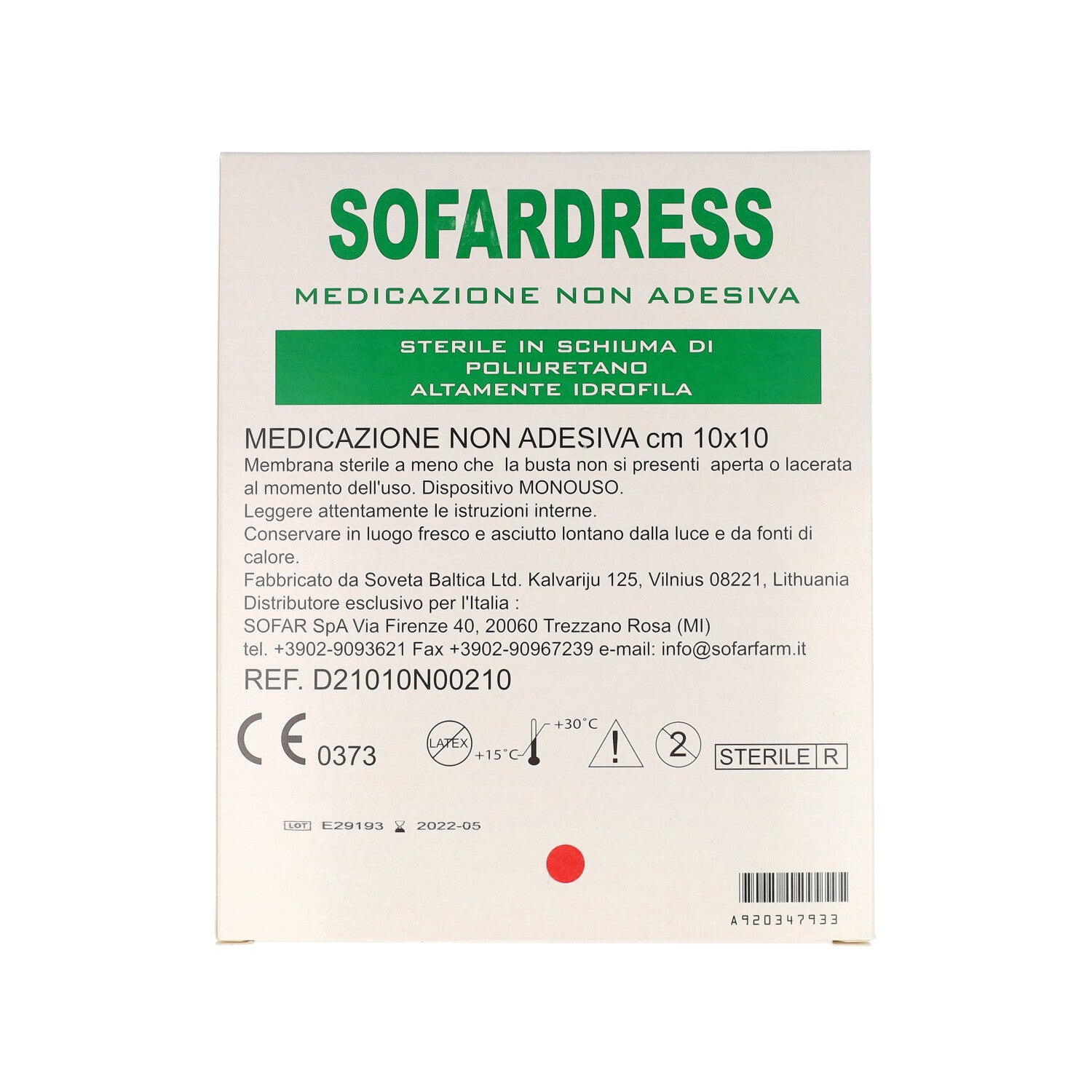 SOFARDRESS MEMBRANA NON ADESIVA 10X10 2MM