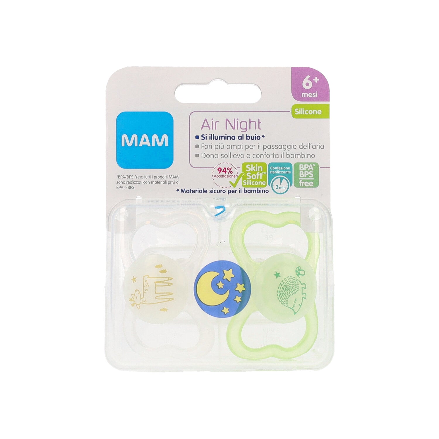 MAM AIR NIGHT SUCCHIETTO 6+ SILICONE 2 PEZZI