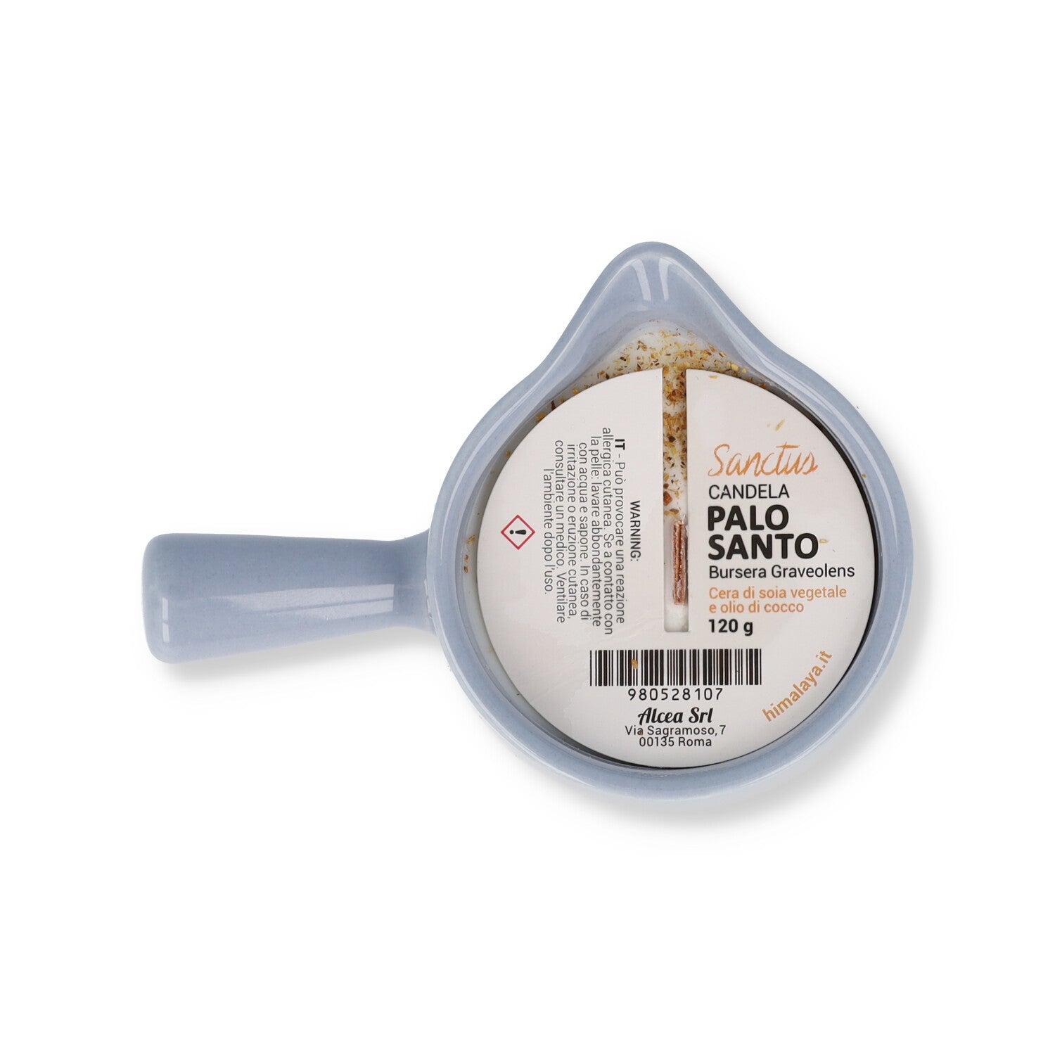 CANDELA NATURALE PALO SANTO AZZURRO/LILLA 120ML SANCTUS