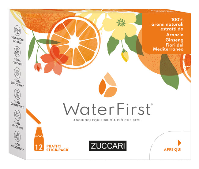 WATERFIRST ARANCIA GINSENG E FIORI DEL MEDITERRANEO 12 STICK PACK X 1,5G