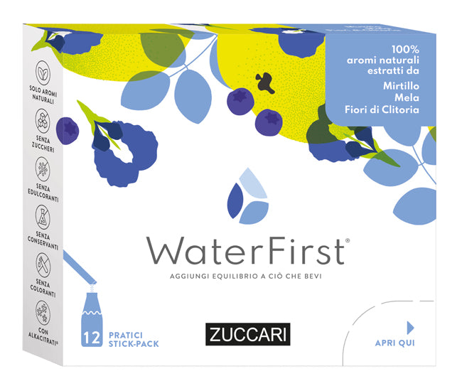 WATERFIRST MIRTILLO MELA E FIORI DI CLITORIA 12 STICK PACK X 1,5G