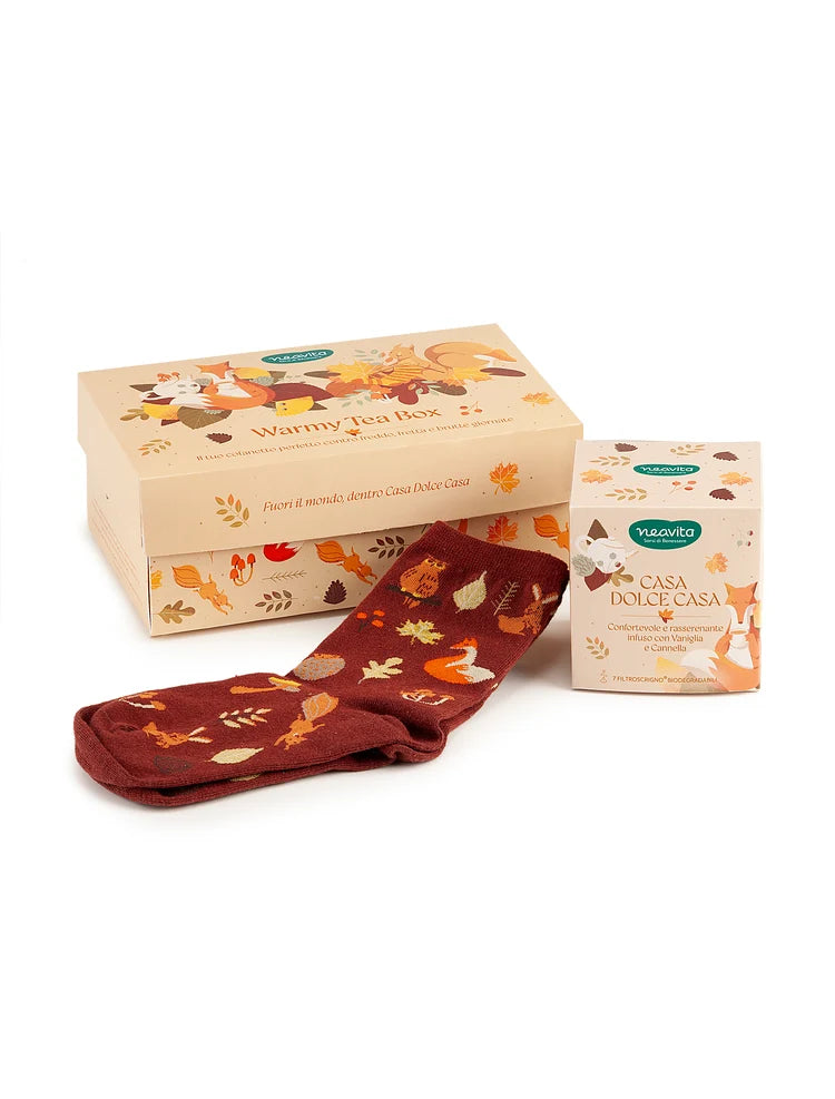 WARMY TEA COFANETTO CON INFUSO CASA DOLCE CASA 7 FILTRI + CALZINI