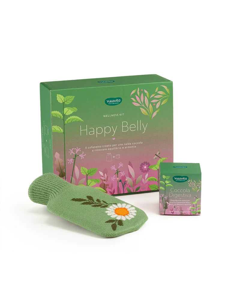 COFANETTO HAPPY BELLY VERDE CON TISANA COCCOLA DIGESTIVA 7 FILTROSCRIGNO + BOULE