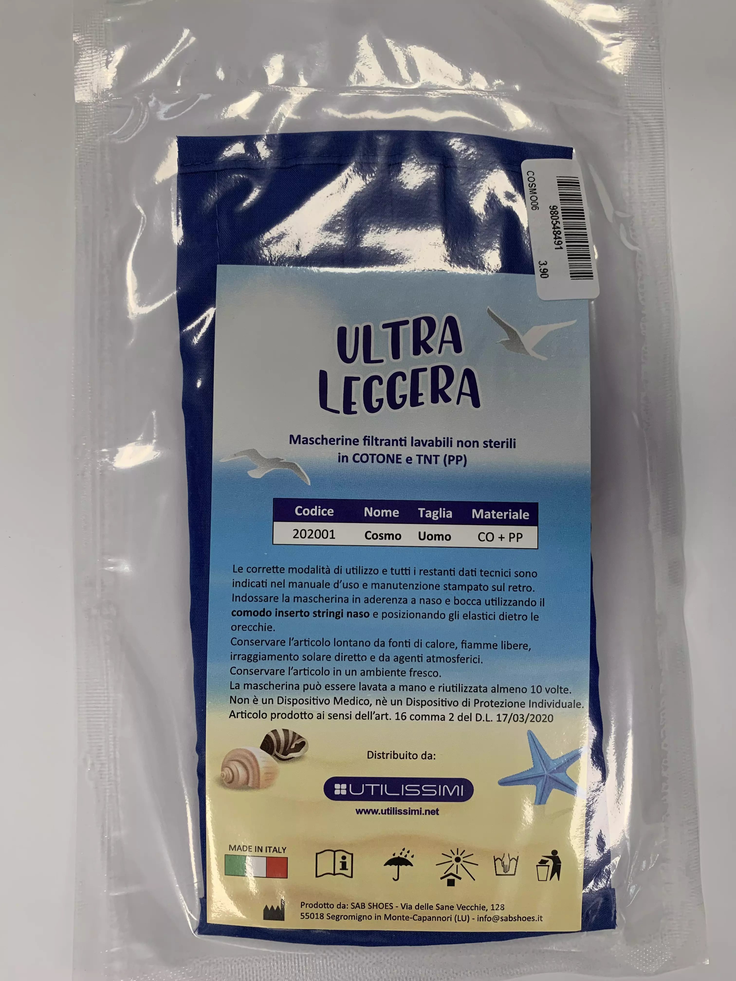 MASCHERINA LAVABILE USO CIVILE UOMO COSMO 06 BLU
