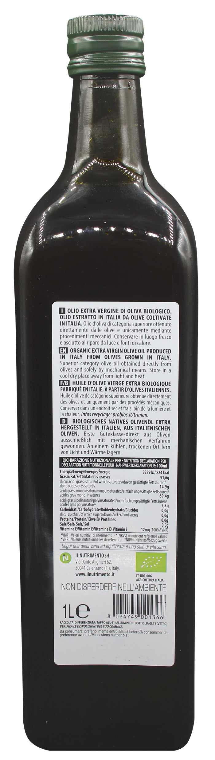 OLIO EXTRAVERGINE DI OLIVA ITALIANO 1L