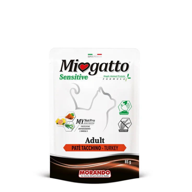 MIOGATTO SENSITIVE PROTEIN ADULT TACCHINO 85GR
