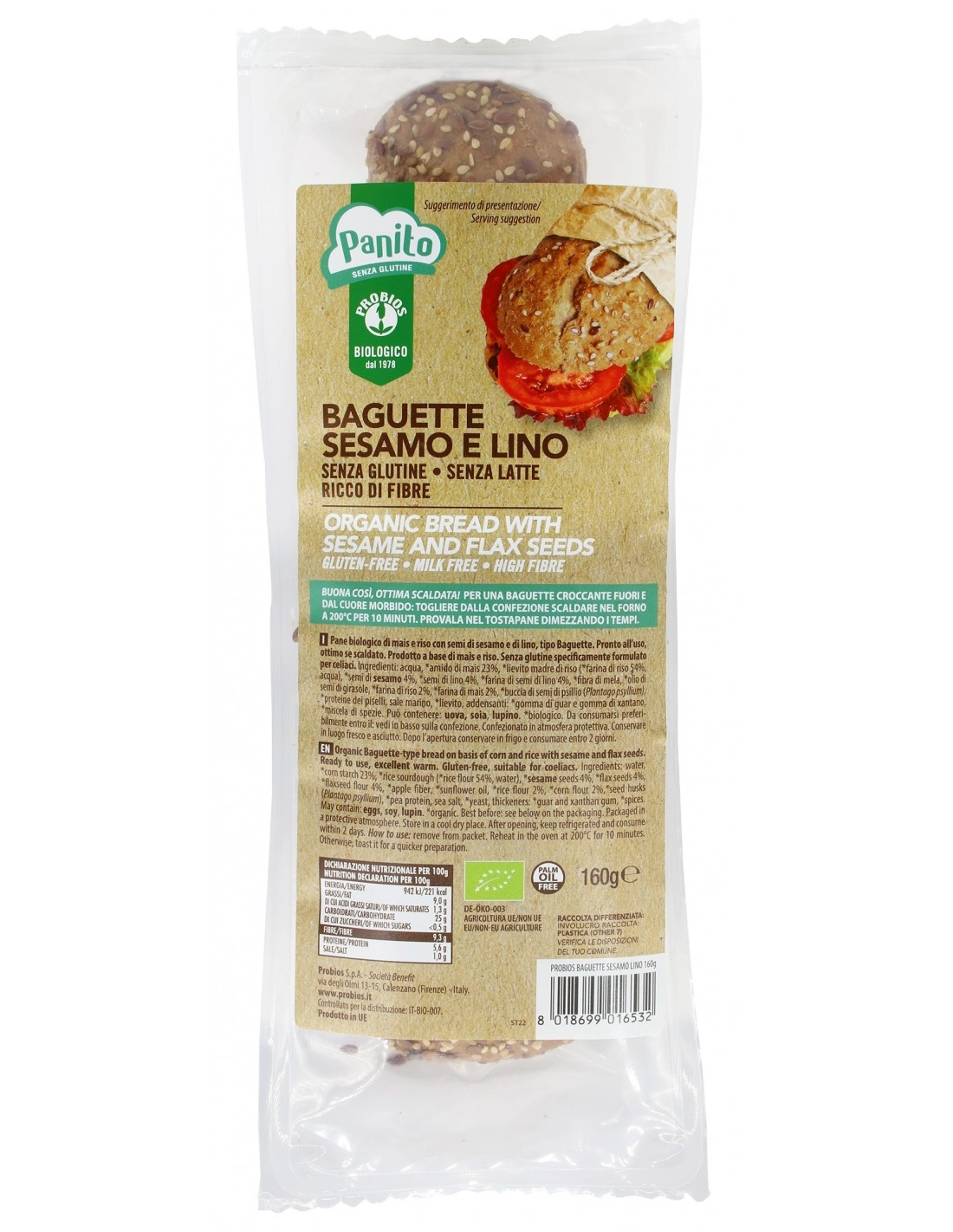 BAGUETTE SEMI DI SESAMO E LINO SCAD. 8/25  160G