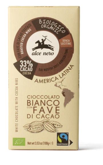 ALCE NERO TAVOLETTA CIOCCOLATO BIANCO CON FAVE 100G