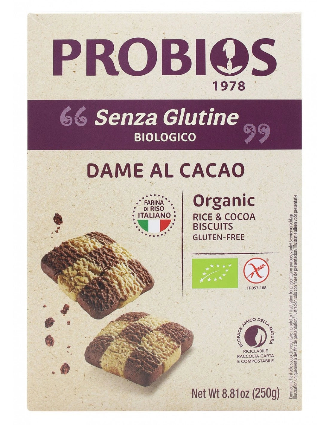 DAME DI RISO CON CACAO SENZA LATTE 250 G