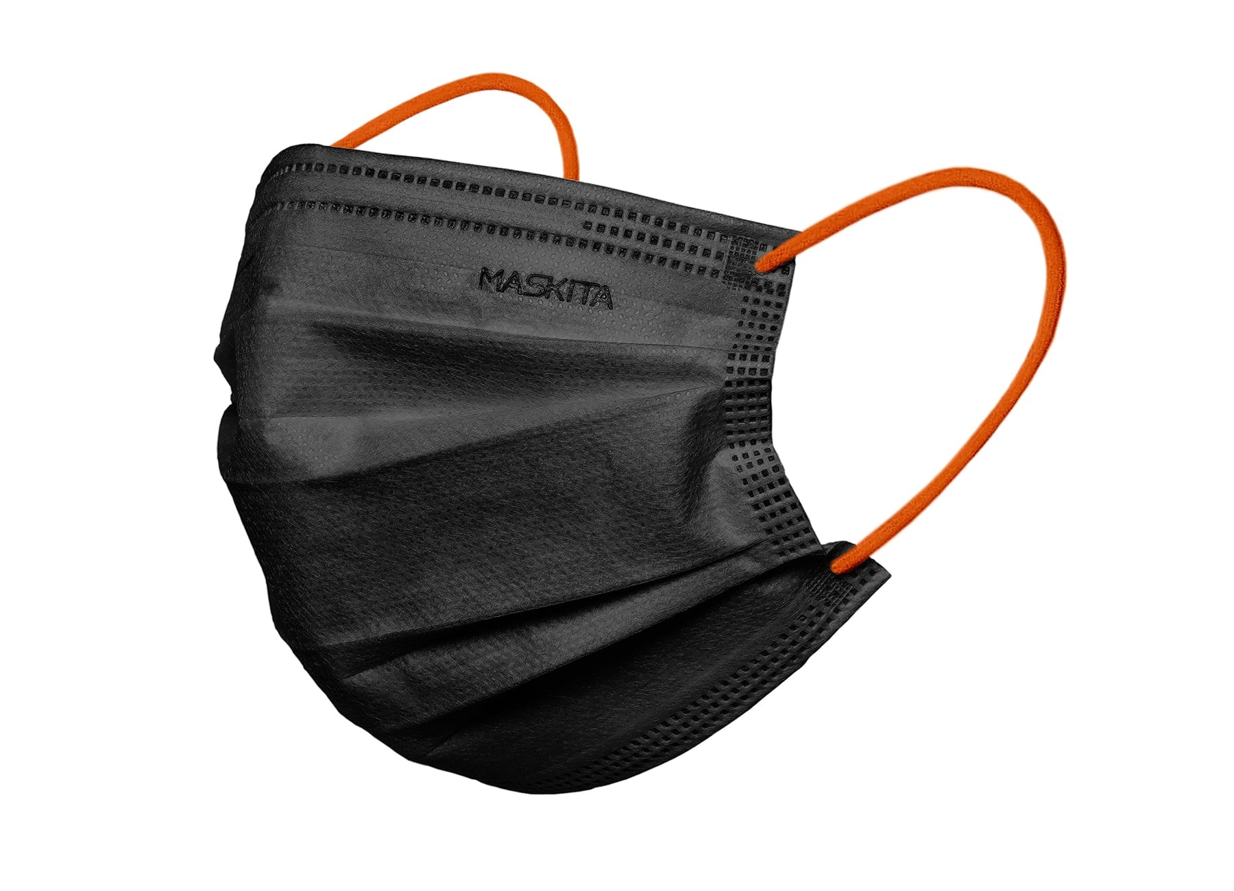 MASCHERINA 3 VELI 10 PEZZI  NERA/ELASTICO ARANCIONE MASKITA - DM