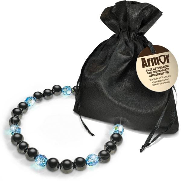 ARMOR BRACCIALE SHUNGITE TAGLIA M C/SWAROVSKI COLORE ACQUAMARINE