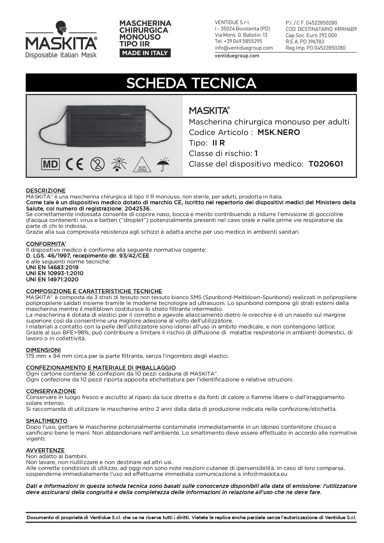 MASCHERINA 3 VELI 10 PEZZI  NERA/ELASTICO ARANCIONE MASKITA - DM