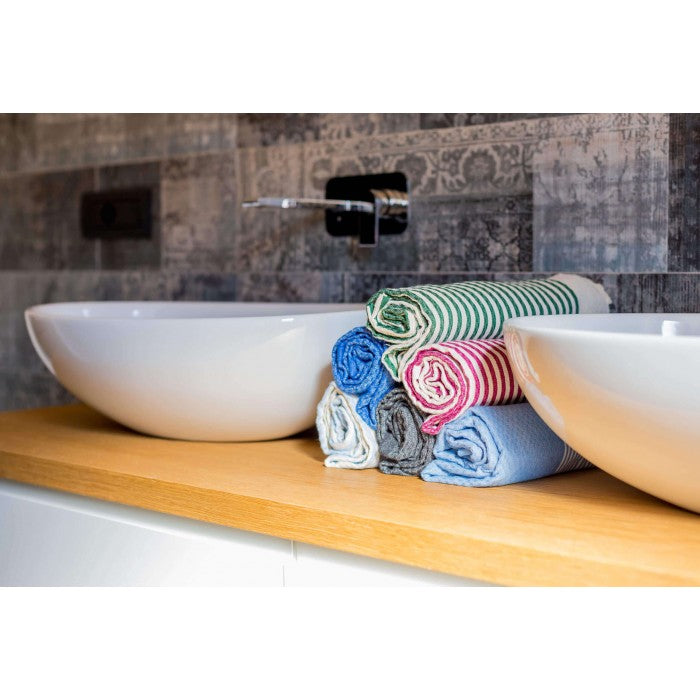 TELO HAMMAM VERDE OTTOMANO RIGA LARGA 100%COTONE