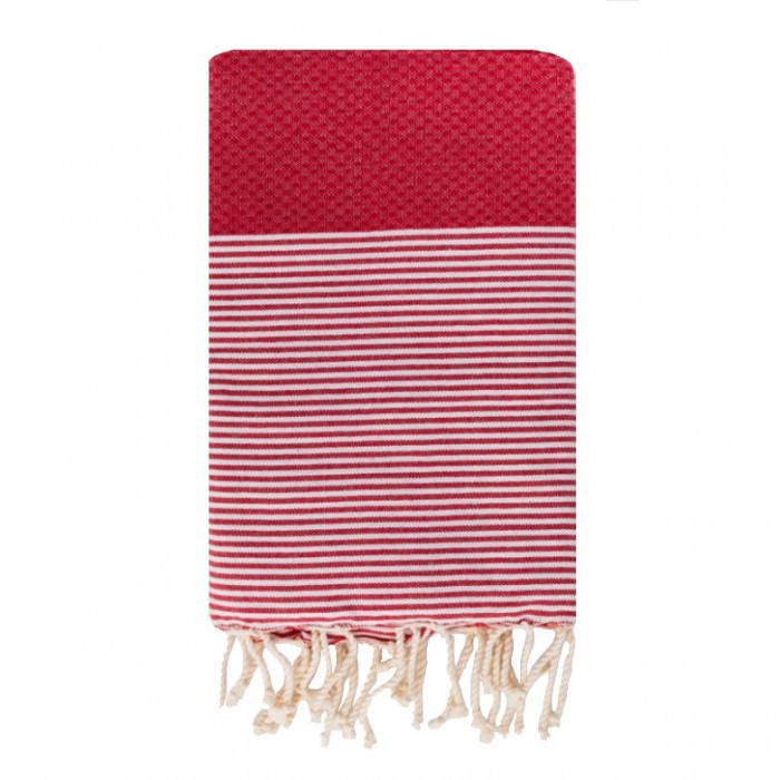 TELO HAMMAM ROSSO RIGA STRETTA 100%COTONE